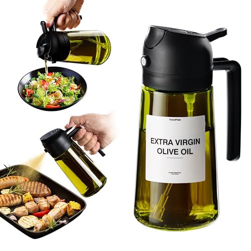 TrendPlain - 16oz Olive Oil Dispenser for Kitchen - 2 in 1 Olive Oil Dispenser and Oil Sprayer - Olive Oil Dispenser Bottle w_Stickers - Olive Oil Sprayer for Cooking Black (Light Blockage)