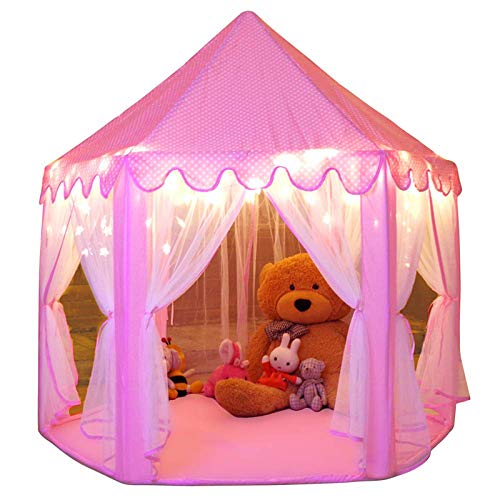 Monobeach Princess Tent Girls Large Playhouse Kids Castle Play Tent with Star Lights Toy for Children Indoor and Outdoor Games, 55” x 53” (DxH)