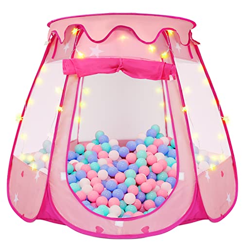 Princess Tent for Kids, Ball Pits for Toddlers 1-3 with Star Light, Girl Toys, 1_2_3 Year Old Girl Gifts, Toys for Girls with Carrying Bag, Indoor & Outdoor Play Tent, 49” X 33” (DxH)