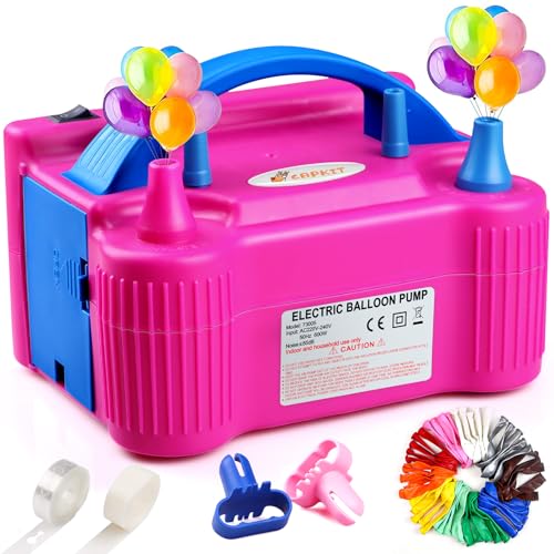 95PCS Electric Air Balloon Pump Set, Electric Blower Machine with 90PCS Party Balloons Portable Dual Nozzle 110V 600W Balloon Inflator Accessory for Birthday Wedding Festival Party Decoration