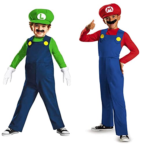 Nintendo Super Mario Brothers Luigi Boys Toddler Costume, Small_2T & Super Mario Brothers Mario Classic Boys Costume, Extra small_3T-4T