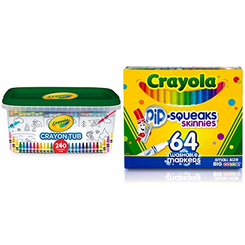 Crayola 240 Bulk Crayon Set, 2 of Each Color, Gift for Kids, Ages 3, 4, 5, 6, 7 & Pip-Squeaks Skinnies Washable Markers, 64 count, Great for Home or School, Perfect Art Tools
