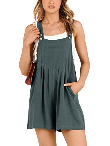 ANRABESS Women’s Summer Casual Rompers Bib Short Overalls Loose Linen Jumpsuit Beach Outfits Travel Vacation Clothes Gray Blue Small