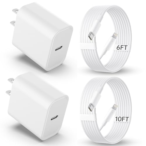 iPhone Charger Fast Charging 2Pack 20W PD USB C Wall Fast Charger Block with 6&10FT USB C to Lightning Cable Compatible with iPhone 14 Pro Max_13 Pro Max_12 Pro Max_11Pro_XS_XR_X_8_SE