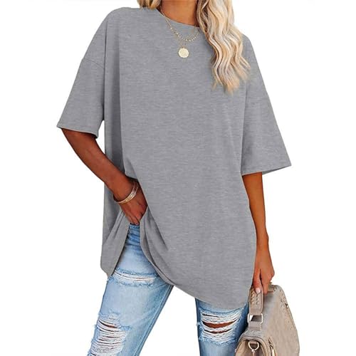 Tshirts Shirts for Women Graphic Oversized T Shirts for Women Loose Fit Crewneck Short Sleeve Tops Summer Casual Blouse Y2K 2024 Basic Tees deal of The day prime today Light Gray