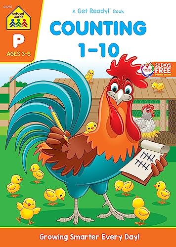 School Zone – Counting 1-10 Workbook – 64 Pages, Ages 3 to 5, Preschool to Kindergarten, Tracing Numbers, Writing Numbers, Sequencing, and More (School Zone Get Ready!™ Book Series)